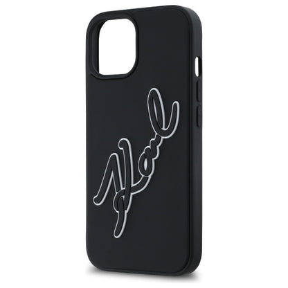 Deksel for Apple iPhone 15, Karl Lagerfeld, 3D Rubber Signature, Svart
