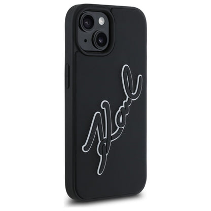 Deksel for Apple iPhone 15, Karl Lagerfeld, 3D Rubber Signature, Svart