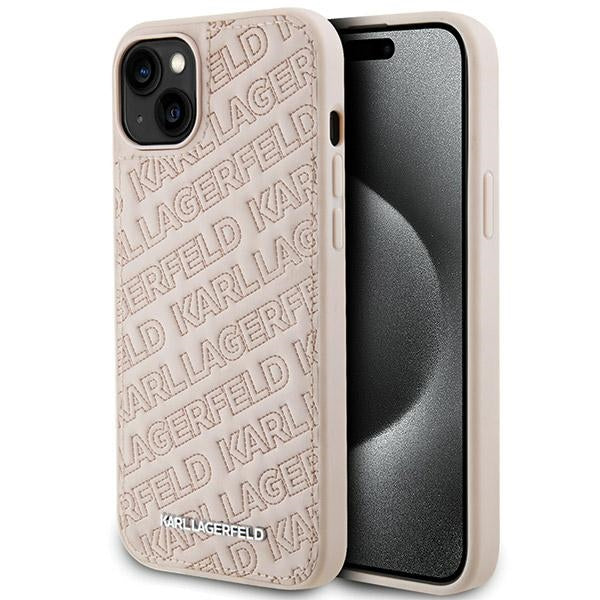 Deksel for Apple iPhone 15, Karl Lagerfeld, Diagonal Quilted K Pattern, Rosa