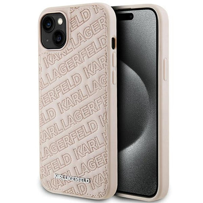 Deksel for Apple iPhone 15, Karl Lagerfeld, Diagonal Quilted K Pattern, Rosa