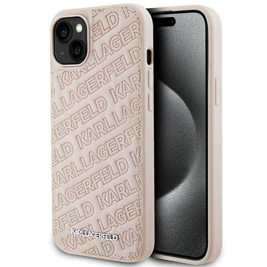 Deksel for Apple iPhone 15, Karl Lagerfeld, Diagonal Quilted K Pattern, Rosa