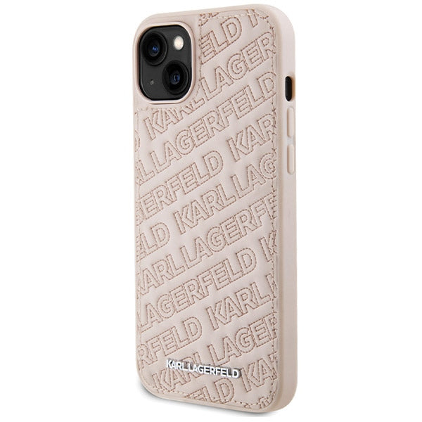 Deksel for Apple iPhone 15, Karl Lagerfeld, Diagonal Quilted K Pattern, Rosa