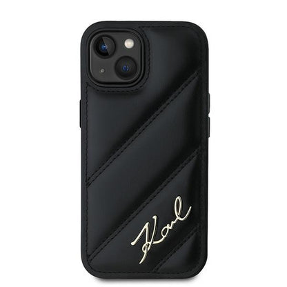 Deksel for Apple iPhone 15, Karl Lagerfeld, Diagonal Quilted Script, Svart