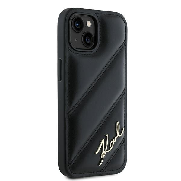 Deksel for Apple iPhone 15, Karl Lagerfeld, Diagonal Quilted Script, Svart
