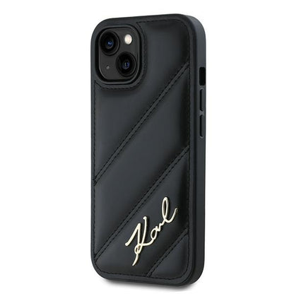 Deksel for Apple iPhone 15, Karl Lagerfeld, Diagonal Quilted Script, Svart