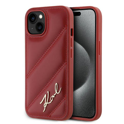 Deksel for Apple iPhone 15, Karl Lagerfeld, Diagonal Quilted Script, Rosie