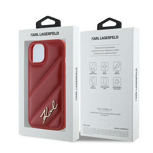 Deksel for Apple iPhone 15, Karl Lagerfeld, Diagonal Quilted Script, Rosie