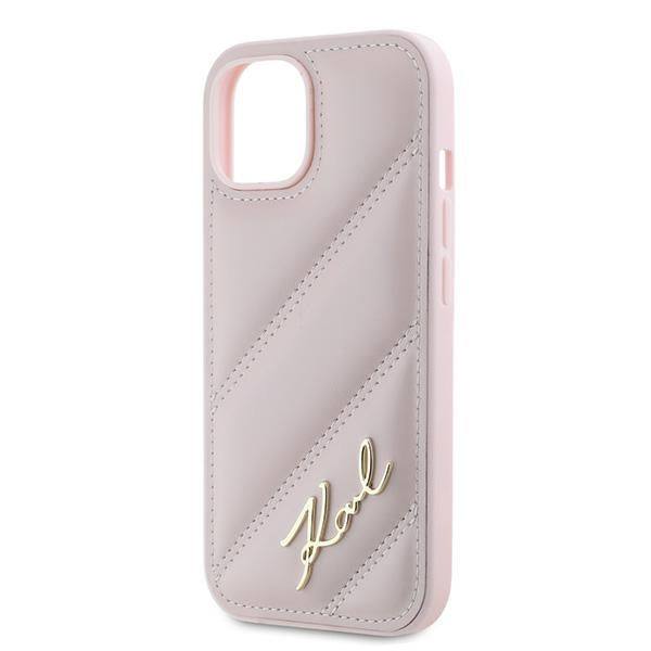 Deksel for Apple iPhone 15, Karl Lagerfeld, Diagonal Quilted Script, Rosa