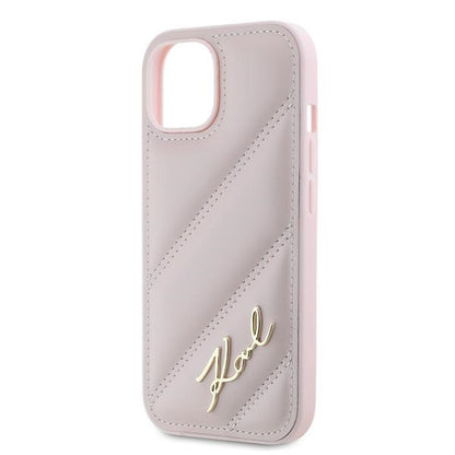 Deksel for Apple iPhone 15, Karl Lagerfeld, Diagonal Quilted Script, Rosa