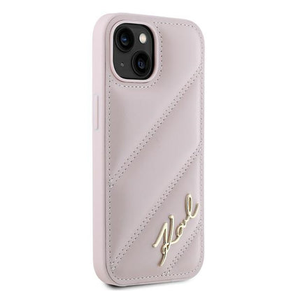 Deksel for Apple iPhone 15, Karl Lagerfeld, Diagonal Quilted Script, Rosa