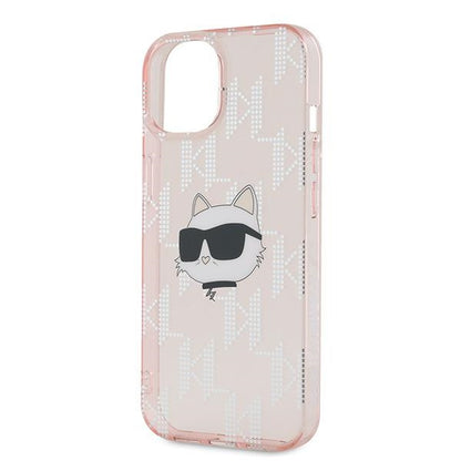 Deksel for Apple iPhone 15, Karl Lagerfeld, IML Luxury Monogram Choupette's Head, Rosa