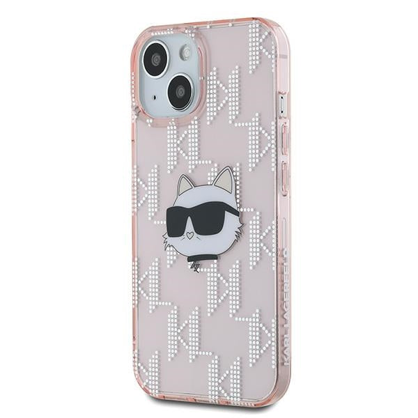 Deksel for Apple iPhone 15, Karl Lagerfeld, IML Luxury Monogram Choupette's Head, Rosa