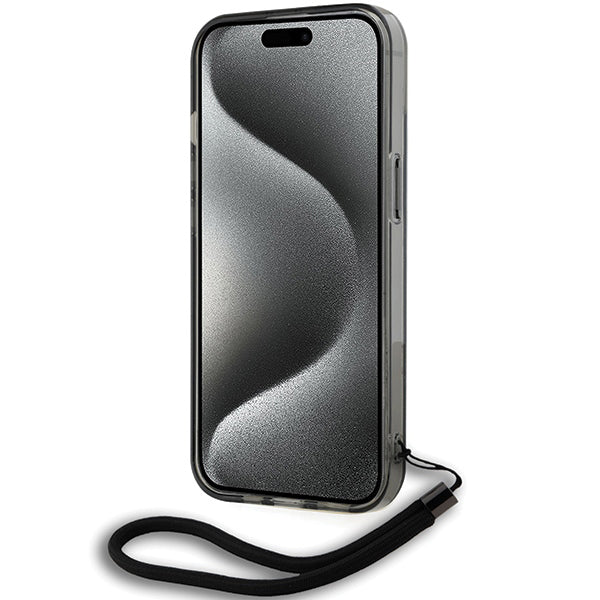 Deksel for Apple iPhone 15, Karl Lagerfeld, IML Luxury Monogram KL Pattern with Strap, Svart
