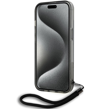 Deksel for Apple iPhone 15, Karl Lagerfeld, IML Luxury Monogram KL Pattern with Strap, Svart