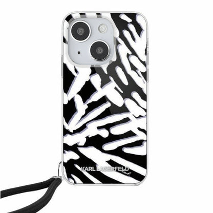 Deksel for Apple iPhone 15, Karl Lagerfeld, IML Luxury Zebra Pattern with Strap, Svart