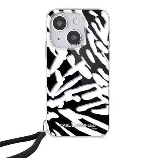 Deksel for Apple iPhone 15, Karl Lagerfeld, IML Luxury Zebra Pattern with Strap, Svart
