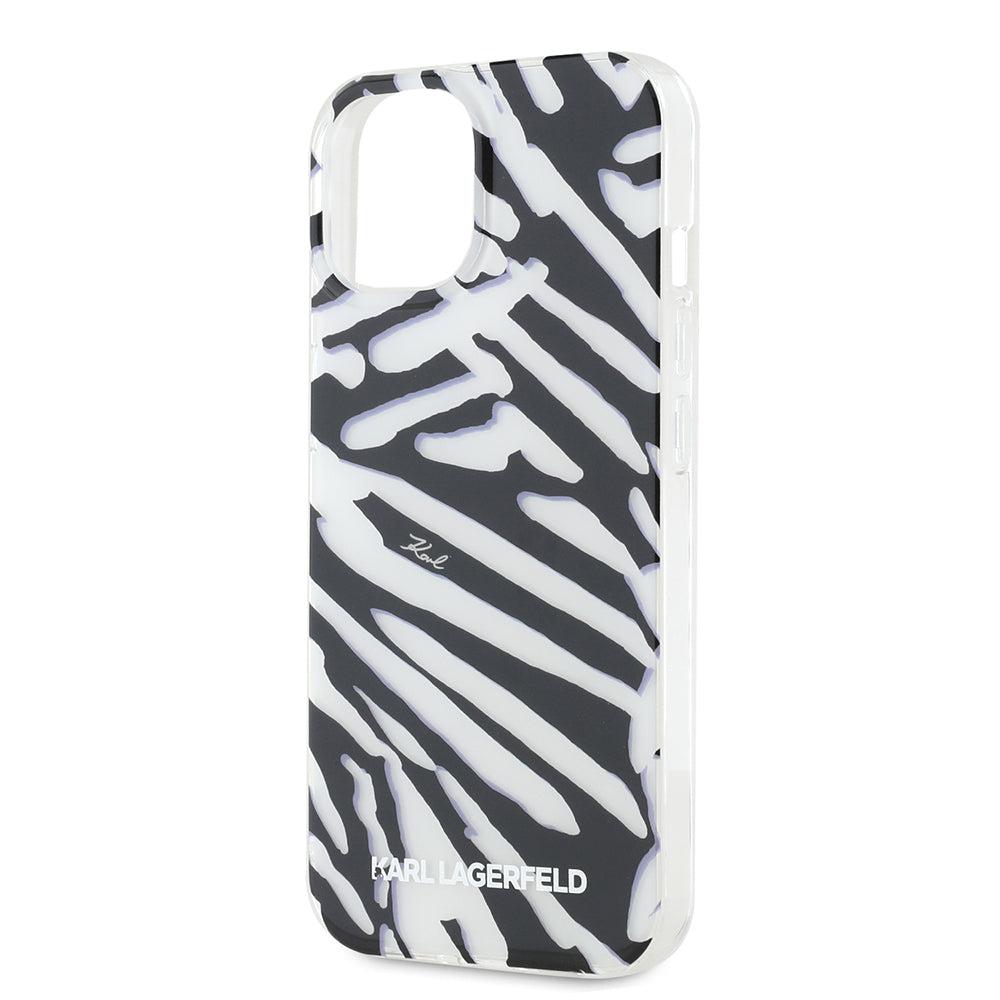 Deksel for Apple iPhone 15, Karl Lagerfeld, IML Luxury Zebra Pattern with Strap, Svart