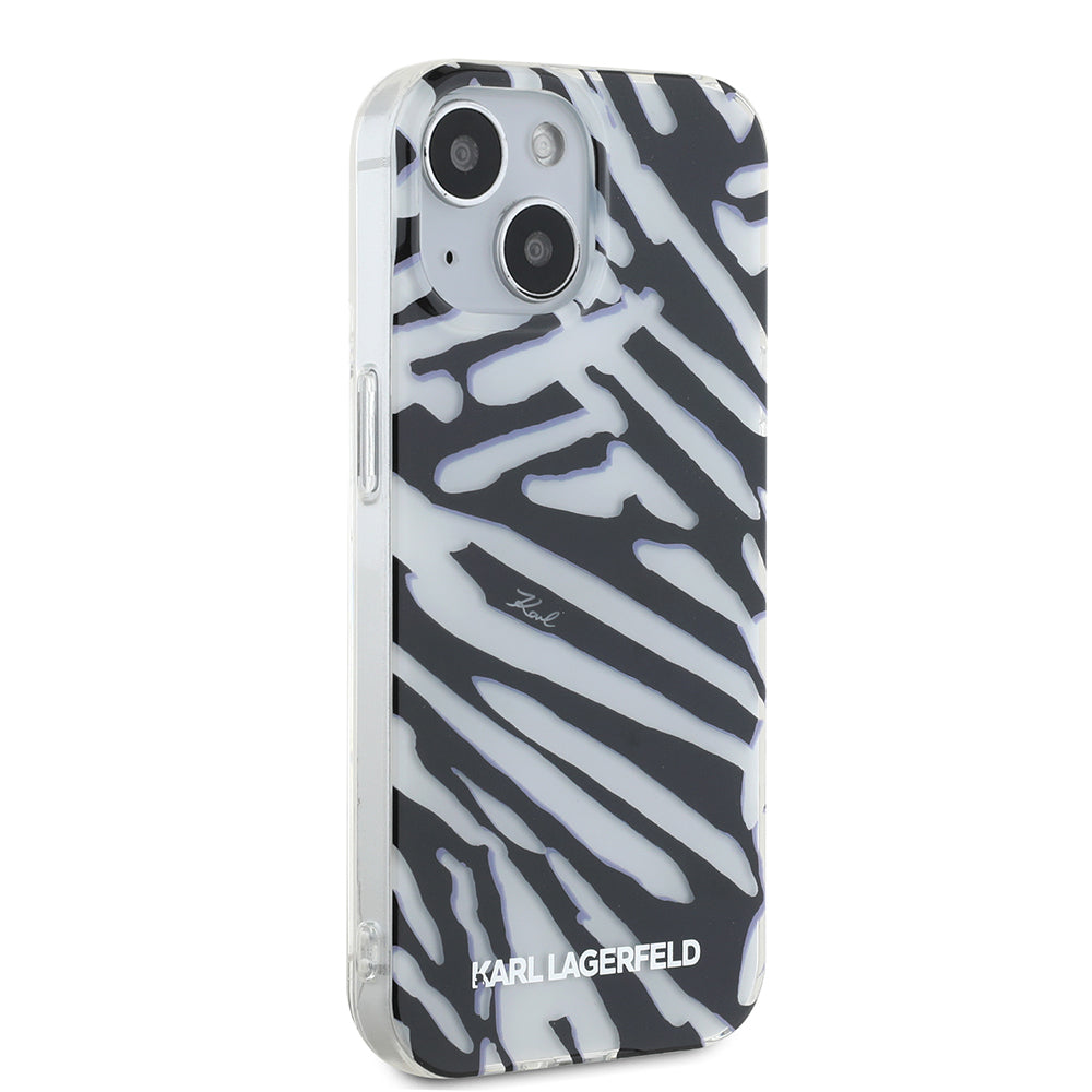 Deksel for Apple iPhone 15, Karl Lagerfeld, IML Luxury Zebra Pattern with Strap, Svart