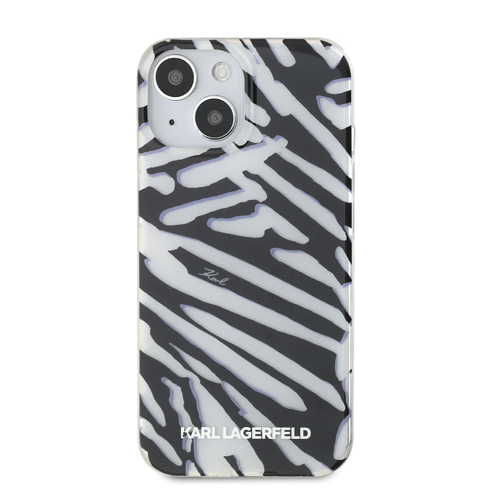 Deksel for Apple iPhone 15, Karl Lagerfeld, IML Luxury Zebra Pattern with Strap, Svart