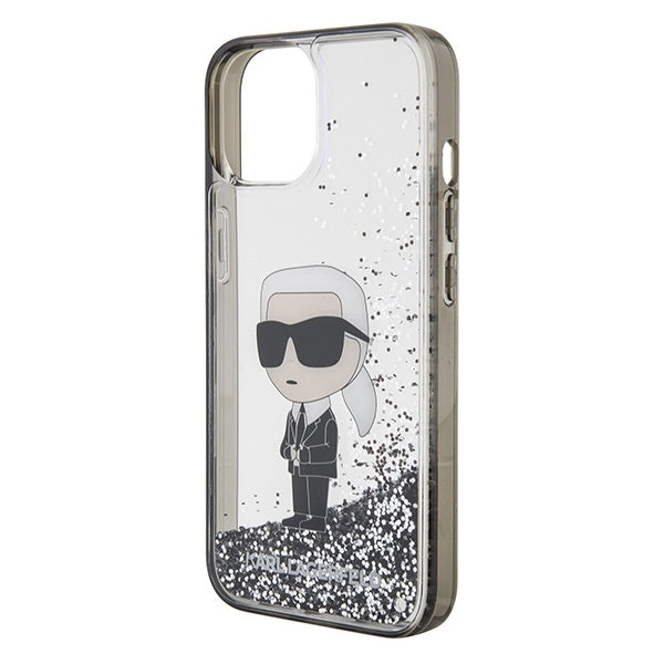 Deksel for Apple iPhone 15, Karl Lagerfeld, Liquid Glitter Ikonik Karl, Gjennomsiktig