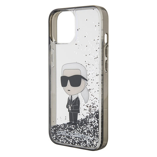 Deksel for Apple iPhone 15, Karl Lagerfeld, Liquid Glitter Ikonik Karl, Gjennomsiktig