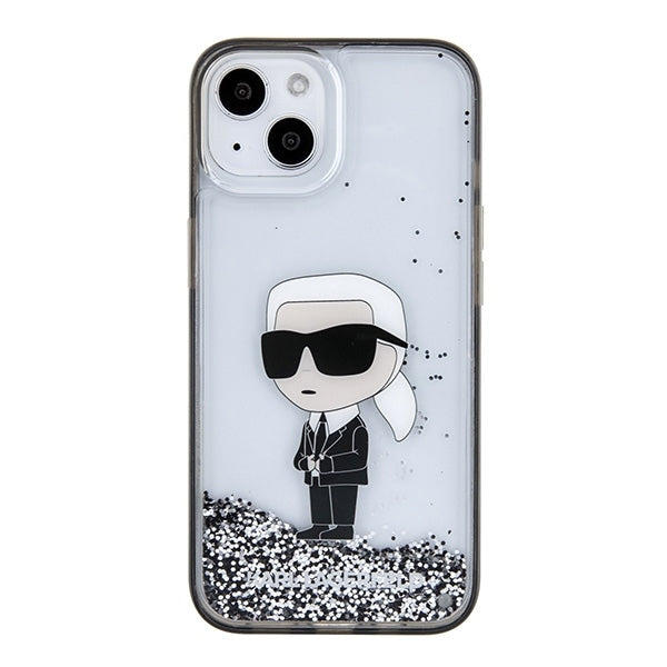 Deksel for Apple iPhone 15, Karl Lagerfeld, Liquid Glitter Ikonik Karl, Gjennomsiktig