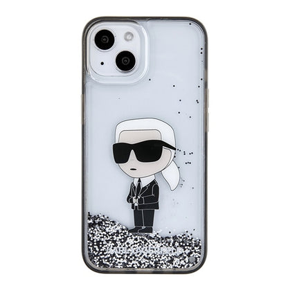Deksel for Apple iPhone 15, Karl Lagerfeld, Liquid Glitter Ikonik Karl, Gjennomsiktig