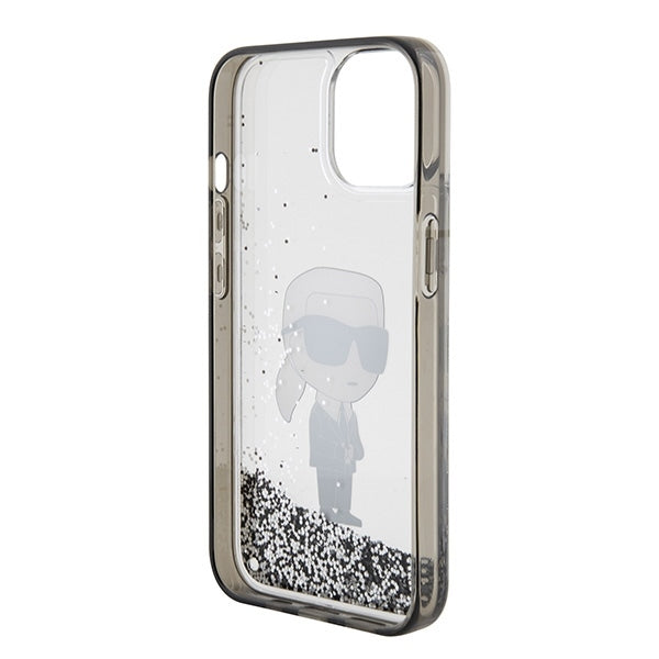 Deksel for Apple iPhone 15, Karl Lagerfeld, Liquid Glitter Ikonik Karl, Gjennomsiktig