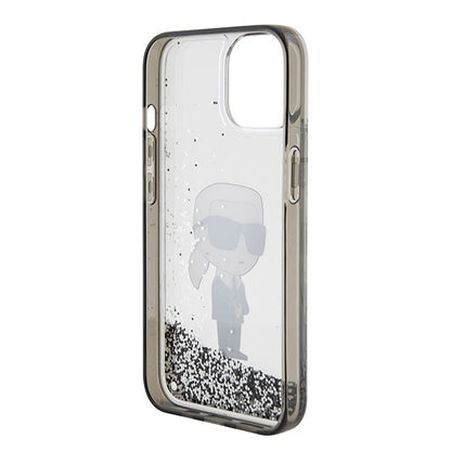 Deksel for Apple iPhone 15, Karl Lagerfeld, Liquid Glitter Ikonik Karl, Gjennomsiktig