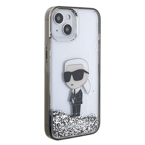 Deksel for Apple iPhone 15, Karl Lagerfeld, Liquid Glitter Ikonik Karl, Gjennomsiktig