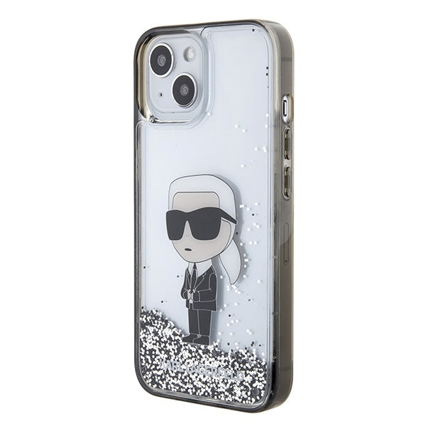 Deksel for Apple iPhone 15, Karl Lagerfeld, Liquid Glitter Ikonik Karl, Gjennomsiktig