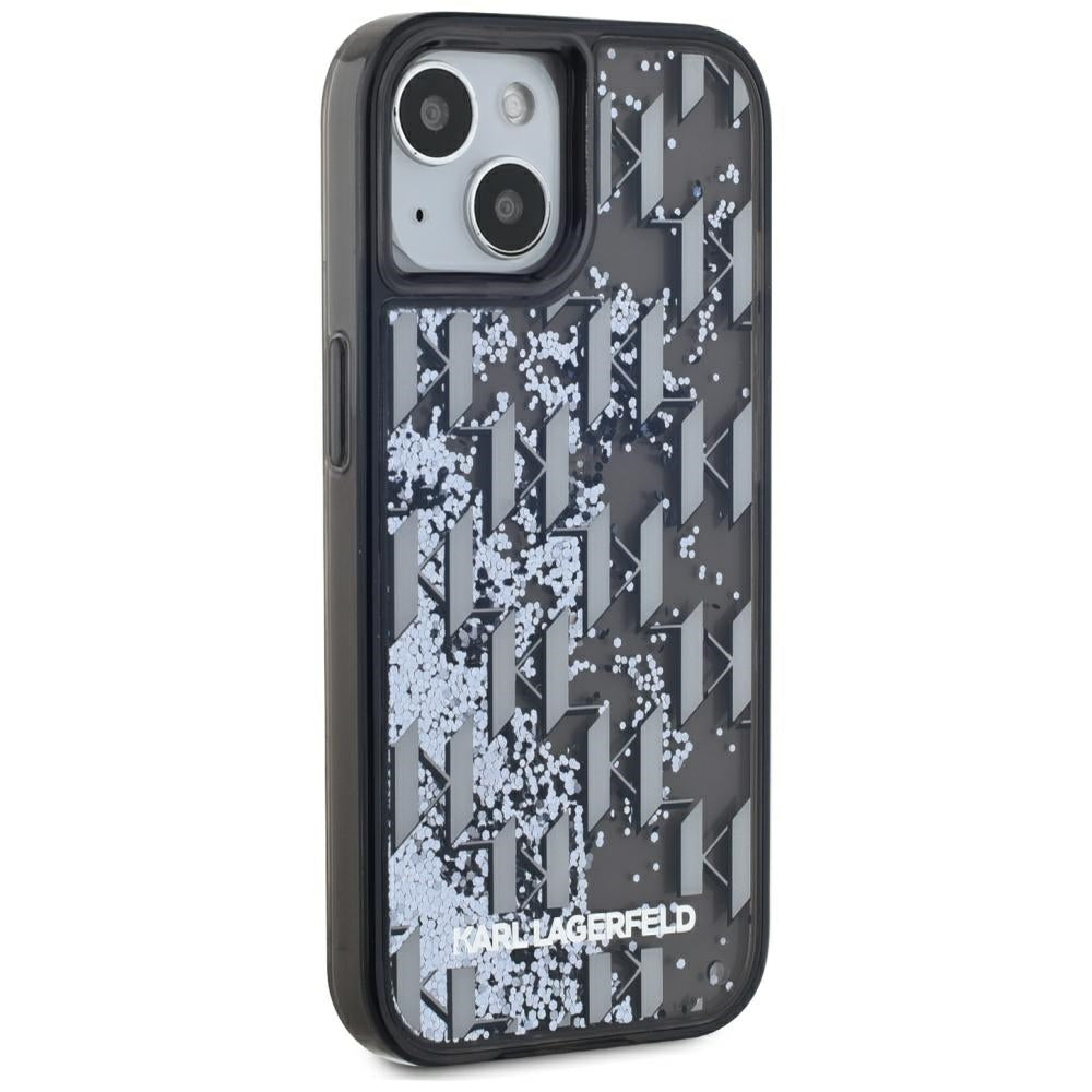 Deksel for Apple iPhone 15, Karl Lagerfeld, Liquid Glitter Monogram, Svart