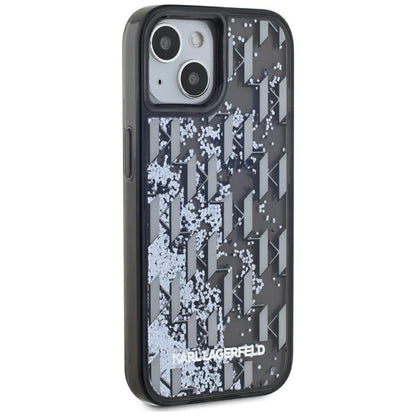 Deksel for Apple iPhone 15, Karl Lagerfeld, Liquid Glitter Monogram, Svart