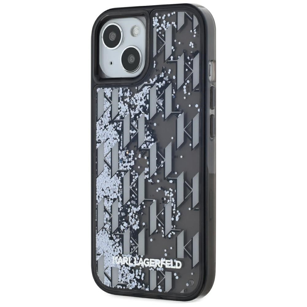 Deksel for Apple iPhone 15, Karl Lagerfeld, Liquid Glitter Monogram, Svart