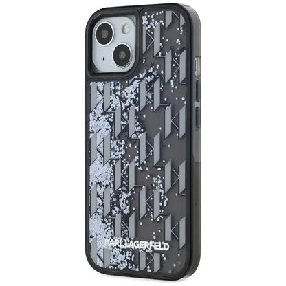Deksel for Apple iPhone 15, Karl Lagerfeld, Liquid Glitter Monogram, Svart