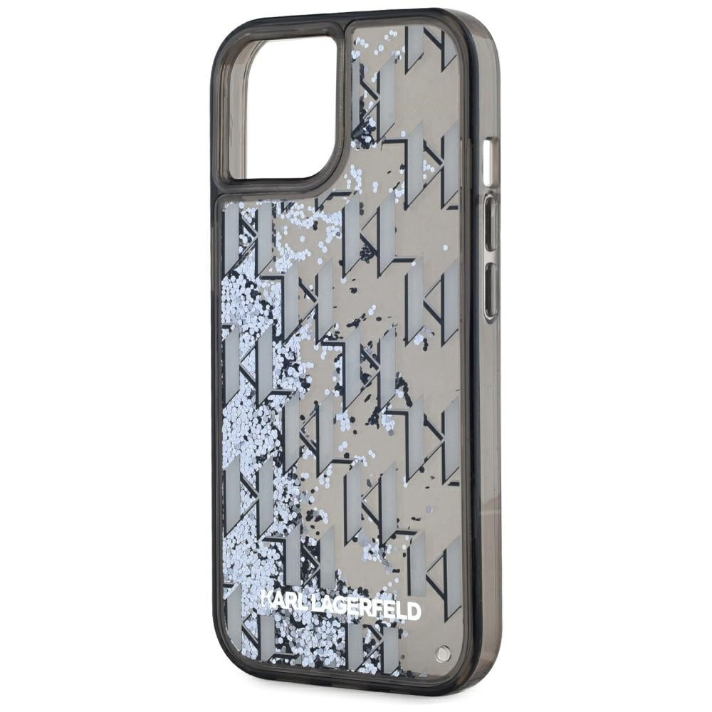 Deksel for Apple iPhone 15, Karl Lagerfeld, Liquid Glitter Monogram, Svart