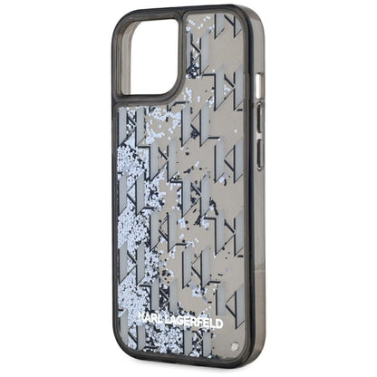 Deksel for Apple iPhone 15, Karl Lagerfeld, Liquid Glitter Monogram, Svart