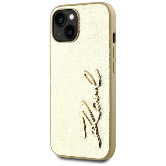 Deksel for Apple iPhone 15, Karl Lagerfeld, Metal Signature, Gull