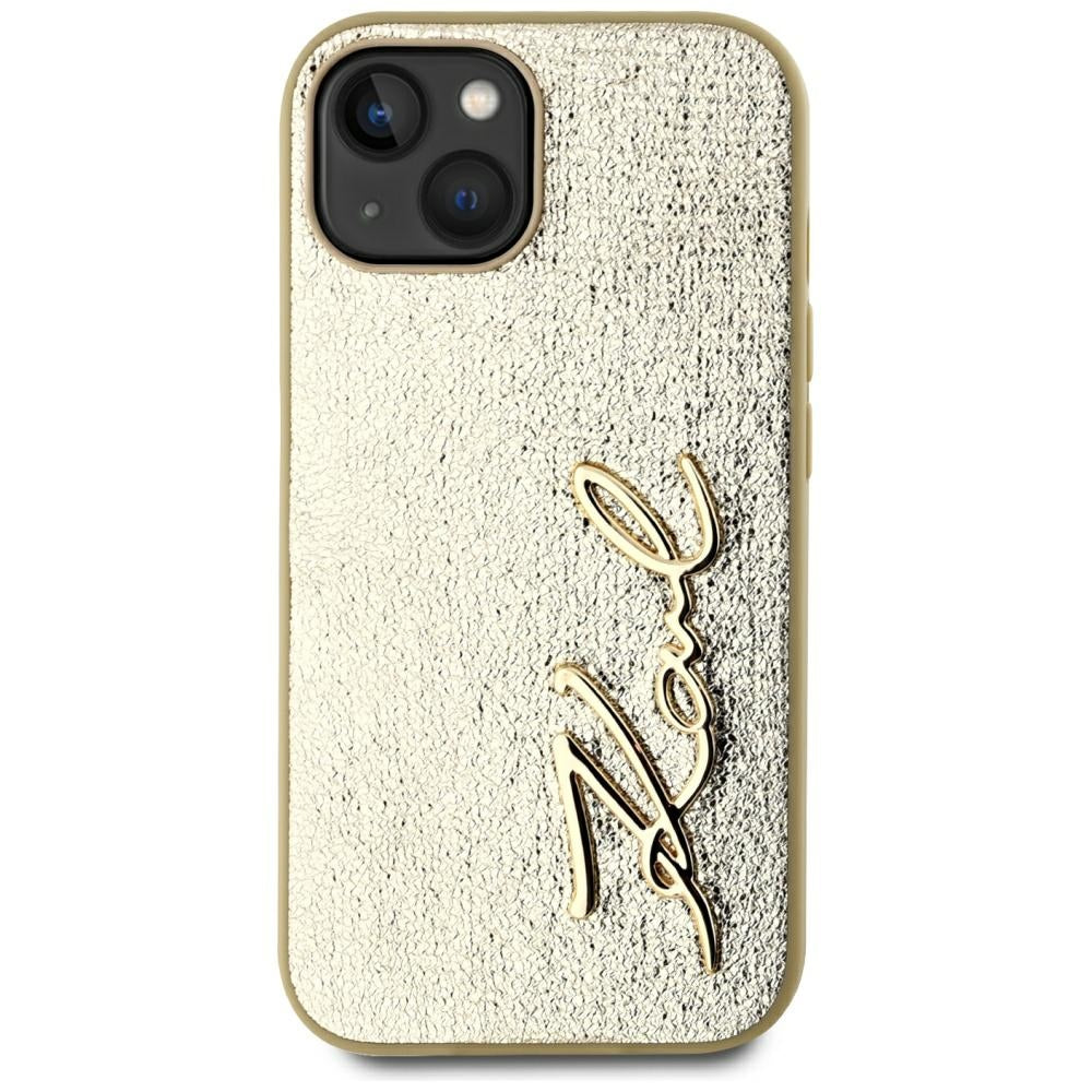 Deksel for Apple iPhone 15, Karl Lagerfeld, Metal Signature, Gull