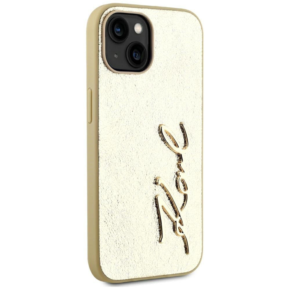 Deksel for Apple iPhone 15, Karl Lagerfeld, Metal Signature, Gull