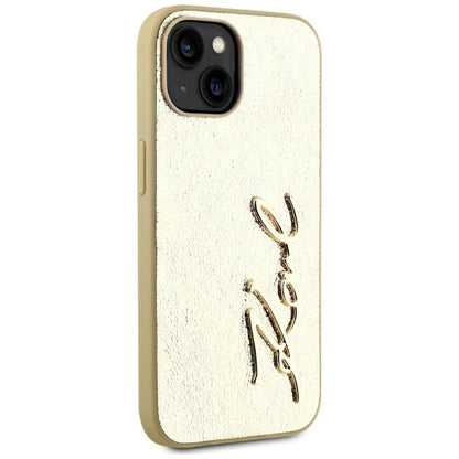 Deksel for Apple iPhone 15, Karl Lagerfeld, Metal Signature, Gull
