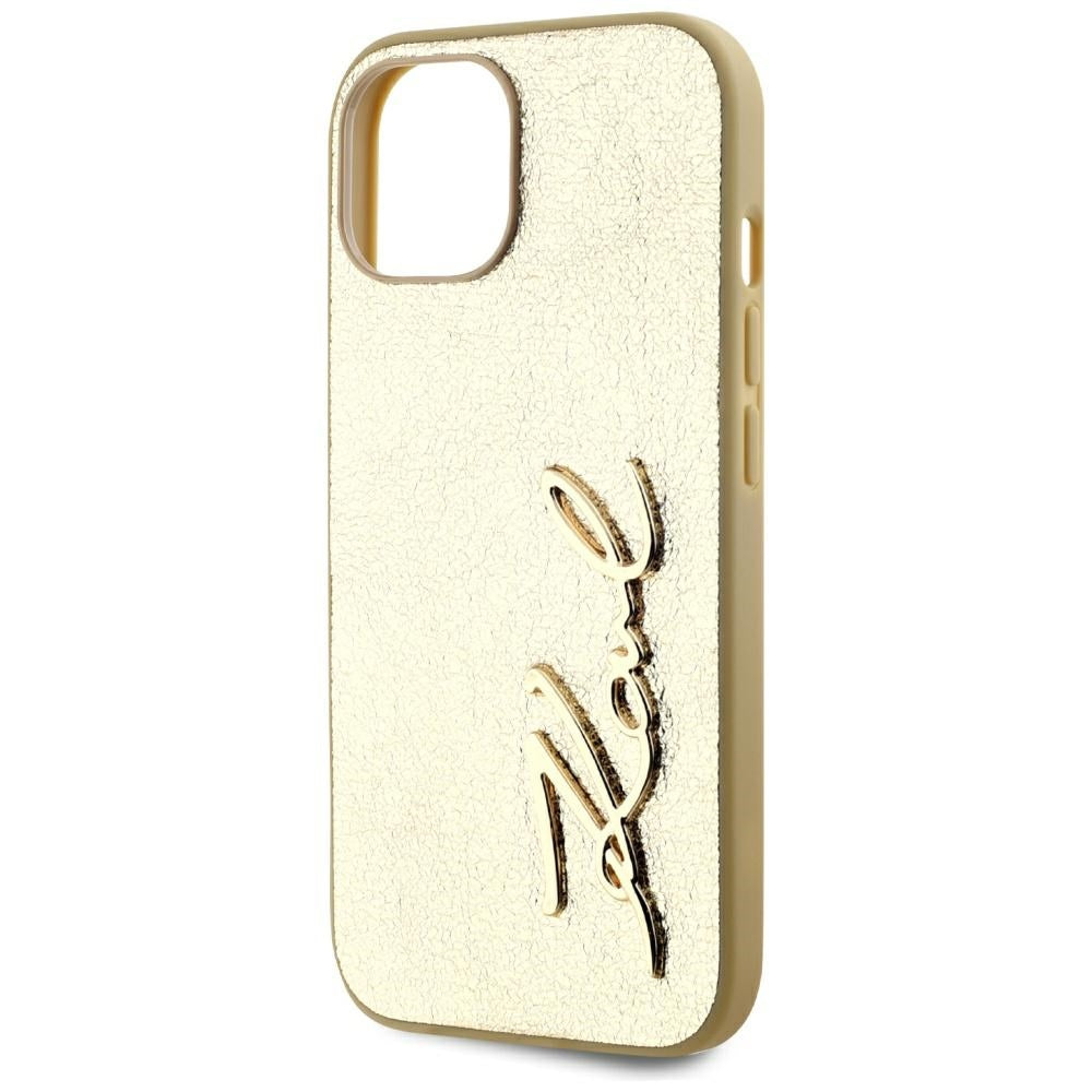 Deksel for Apple iPhone 15, Karl Lagerfeld, Metal Signature, Gull