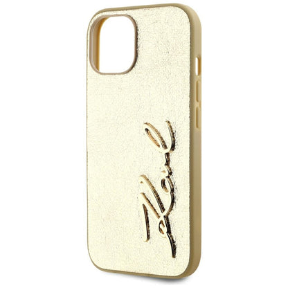 Deksel for Apple iPhone 15, Karl Lagerfeld, Metal Signature, Gull