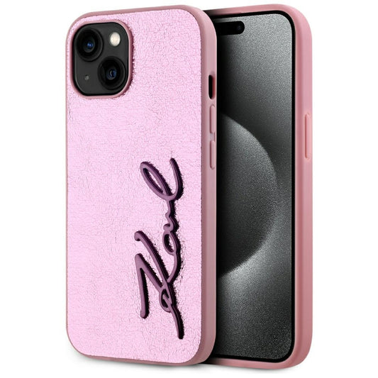 Deksel for Apple iPhone 15, Karl Lagerfeld, Metal Signature, Rosa