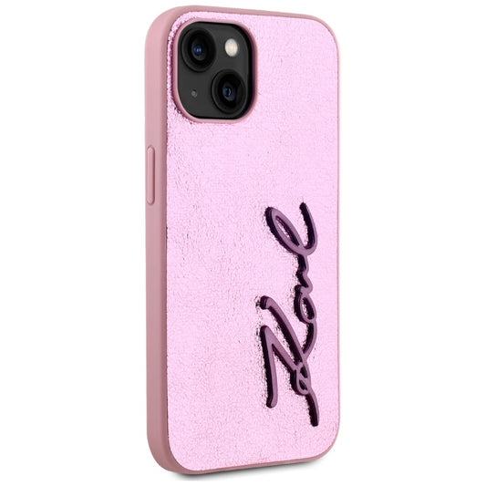 Deksel for Apple iPhone 15, Karl Lagerfeld, Metal Signature, Rosa