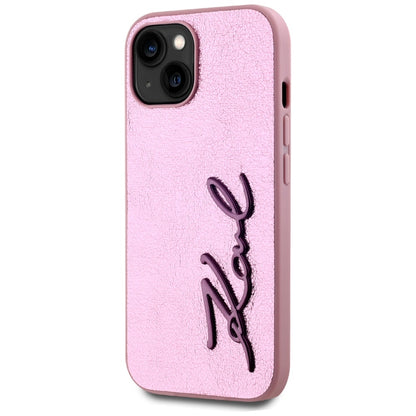 Deksel for Apple iPhone 15, Karl Lagerfeld, Metal Signature, Rosa