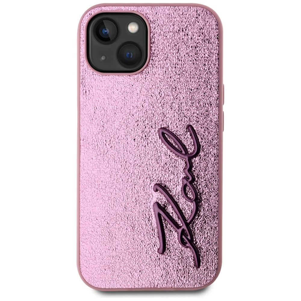 Deksel for Apple iPhone 15, Karl Lagerfeld, Metal Signature, Rosa