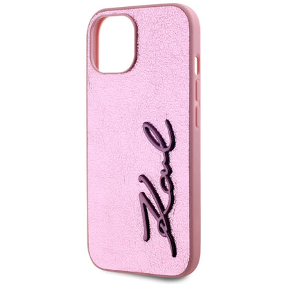 Deksel for Apple iPhone 15, Karl Lagerfeld, Metal Signature, Rosa