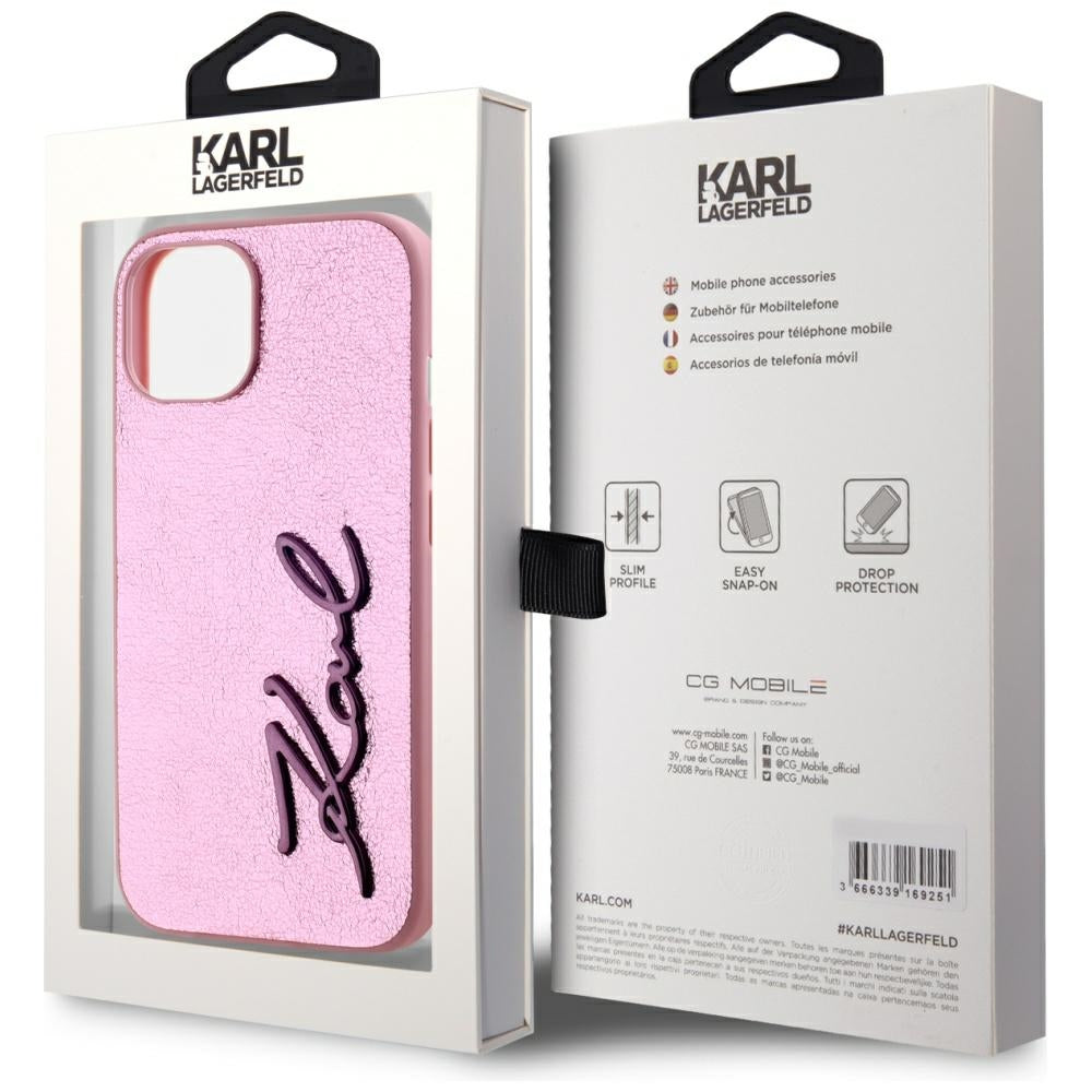 Deksel for Apple iPhone 15, Karl Lagerfeld, Metal Signature, Rosa
