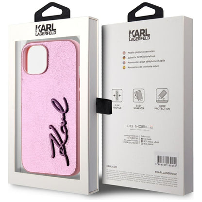 Deksel for Apple iPhone 15, Karl Lagerfeld, Metal Signature, Rosa